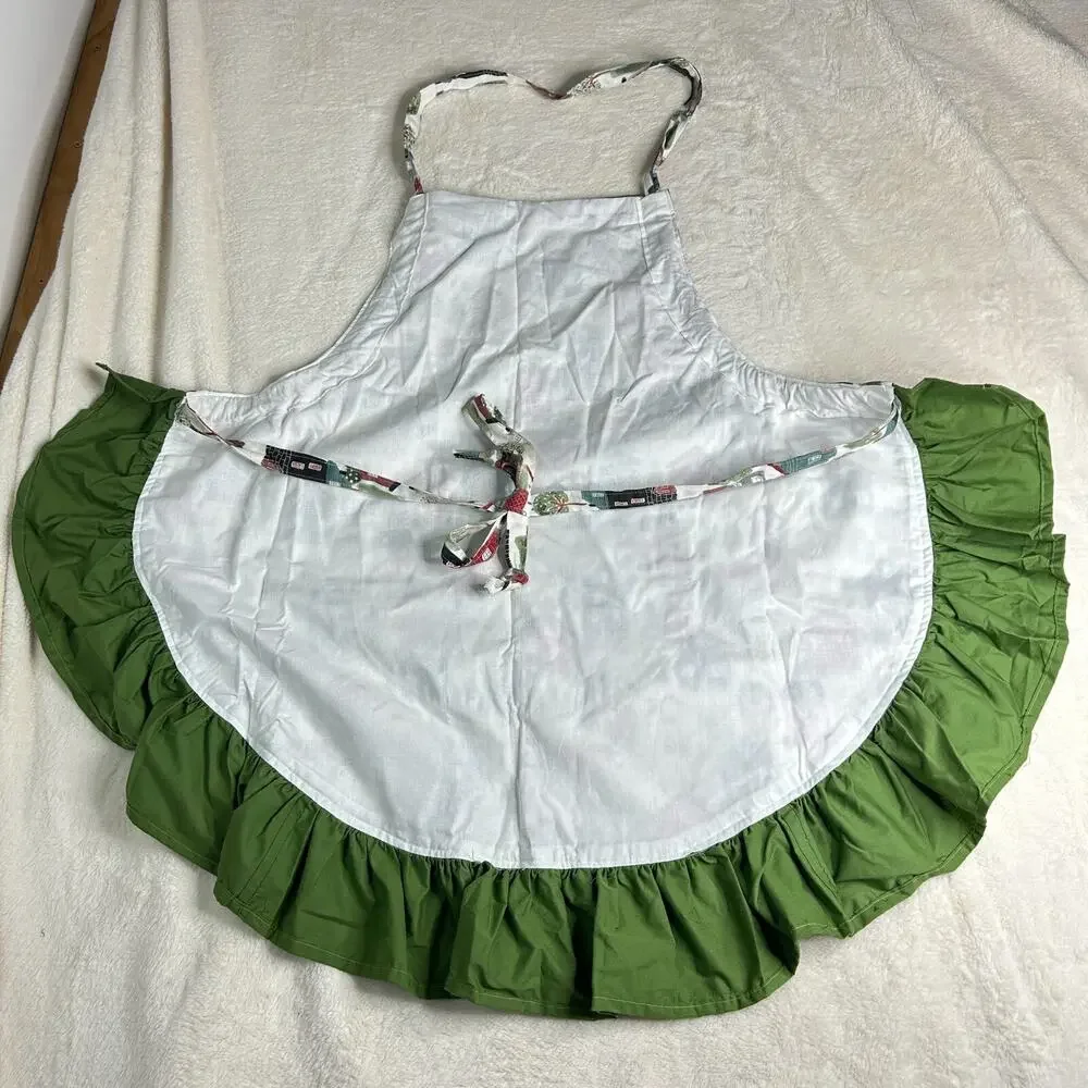 Handmade Apron Village Neighborhood Tapestry with Pockets & Forest Green Frill